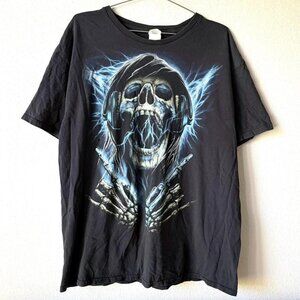Vintage Skull and Lightning Black Tee Shirt Men's XL